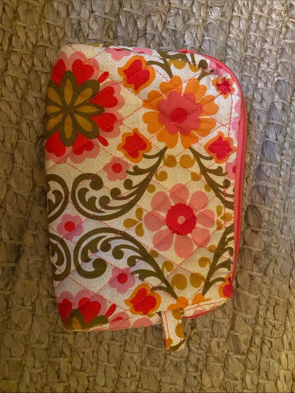 Vera Bradley Quilted Floral Cosmetic Pouch - Pink Orange Green